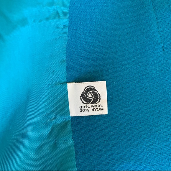 VINTAGE LESLIE FAY TURQUOISE WOOL BLAZER - Picture 7 of 11